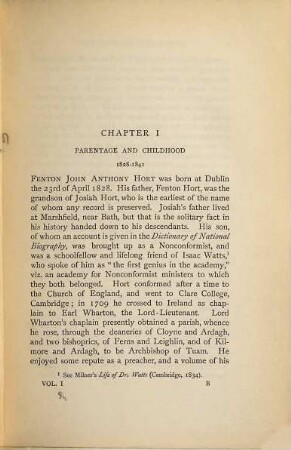 Life and Letters of Fenton John Anthony Hort by his son Arthur Fenton Hort, I