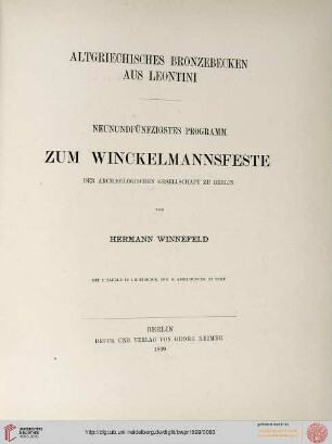 Band 59: Programm zum Winckelmannsfeste der Archäologischen Gesellschaft zu Berlin: Altgriechisches Bronzebecken aus Leontini