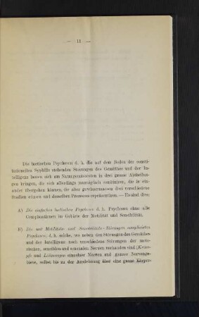 Eintheilung der luetischen Psychosen.
