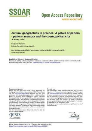 cultural geographies in practice: A patois of pattern - pattern, memory and the cosmopolitan city