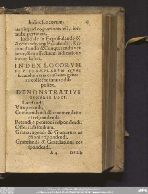 Index Locorum Seu Formularum Quae secundum tria causarum genera collectae sunt ac dispositae.