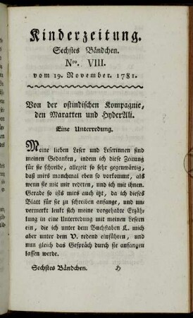 Nro. VIII. vom 19. November 1781