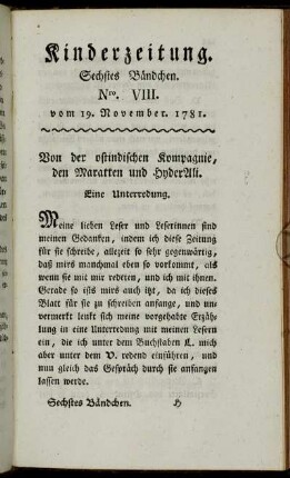 Nro. VIII. vom 19. November 1781