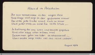 [Der Siebente Ring] - [Handschrift] - Abend in Arlesheim (An Robert: II Abend in Arlesheim) - StGA-George I,0625 : [SW VI/VII: keine Sigle]; [SW VI/VII, S. 170/229]