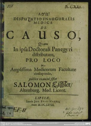 Disputatio Inauguralis Medica De Causo