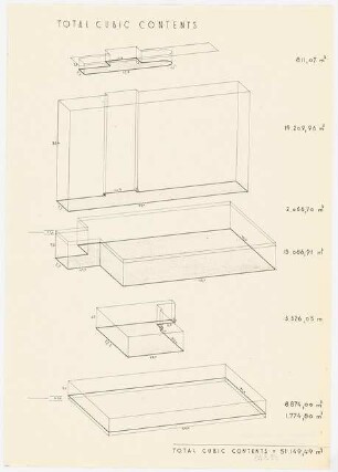 New Central National Bank of Iraq, Bagdad: Total Cubic Contents, Axonometrie 1:500, (von Inv.nr. 39326)