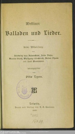 Wettiner Balladen und Lieder