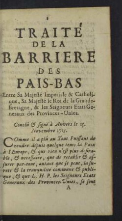 Traite de la Barriere des Pais-Bas