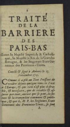 Traite de la Barriere des Pais-Bas