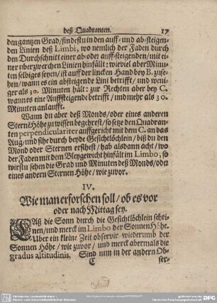 IV. Wie man erforschen soll/ob es vor oder nach Mittag sey.