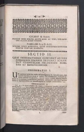 Sectio II. [Antithesis]. Quae Obseruationes continet ad viri reuerendi Ionnis Friderici Schannat clienterlam Fuldensem nobilem et beneficiariam