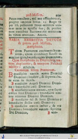 Varia exercitia devota [et] preces post Missam.