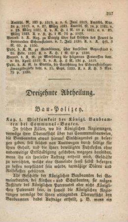 Dreizehnte Abtheilung. Bau-Polizey