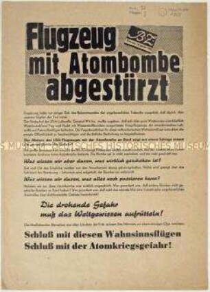Flugblatt der SED gegen die atomare Rüstungspolitik der Bundesrepublik