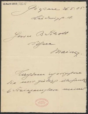 Brief an B. Schott's Söhne : 26.05.1905