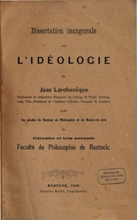 Dissertation inaugurale sur l'idéologie