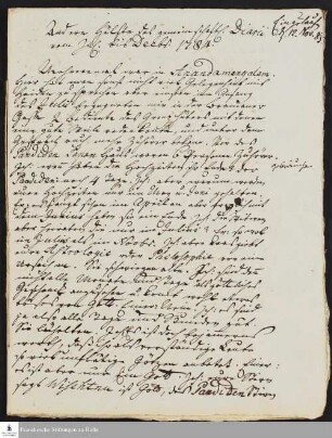 Fragment des Tagebuchs von Jacob Klein, Johann Friedrich König, Christoph Samuel John und Johann Peter Rottler.