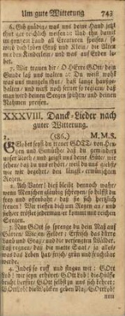 XXXVIII. Danck-Lieder nach guter Witterung.