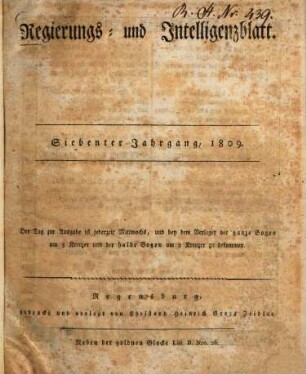 Regierungs- und Intelligenzblatt. 1809 = Jg. 7