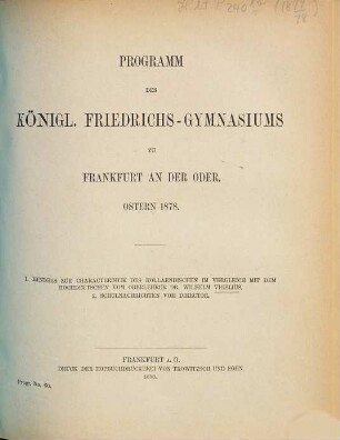 Programm des Königlichen Friedrichs-Gymnasiums zu Frankfurt an der Oder. 1877/78