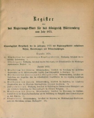 Register über das Regierungs-Blatt für das Königreich Württemberg vom Jahr 1875
