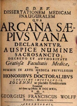 Dissertatio medica inauguralis qua arcana saepius vana declarantur