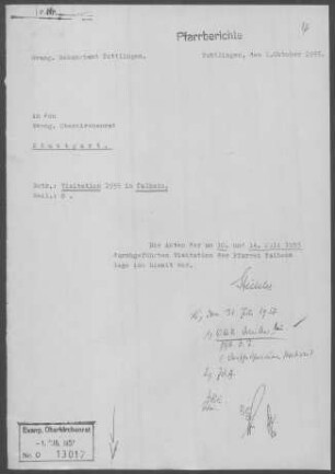 Talheim (Lkr. Tuttlingen) mit Eßlingen (Tuttlingen): Visitationsbericht mit Pfarrbericht 1955