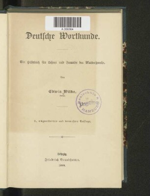 Deutsche Wortkunde : ein Hilfsbuch für Lehrer und Freunde der Muttersprache