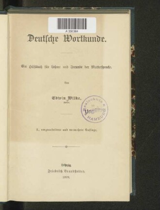 Deutsche Wortkunde : ein Hilfsbuch für Lehrer und Freunde der Muttersprache