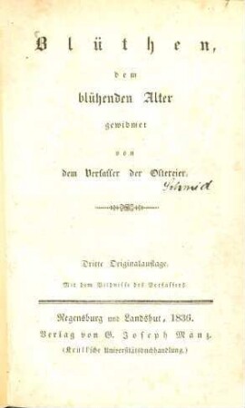 Blüthen, dem blühenden Alter gewidmet
