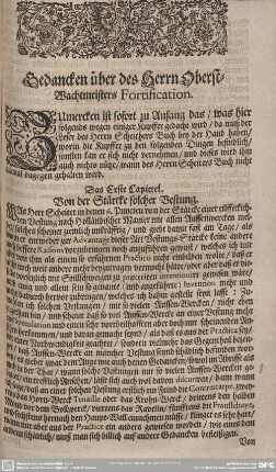 Das Erste Capittel. Von der STärcke solcer Vestungen.