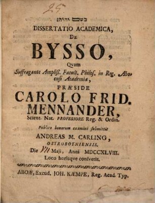 Diss. acad. de bysso