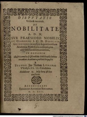 Disp. utilis & iucunda de nobilitate