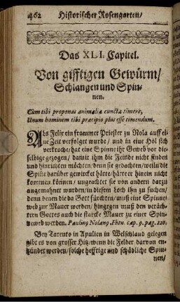 Das XLI. Capitel. Von giftigen Gewürm/ Schlangen und Spinnen