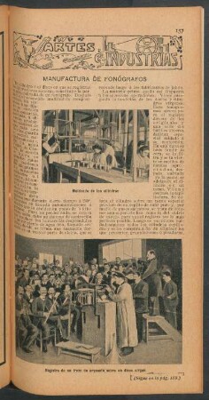 Maufactura de fonógrafos : Artes e industrías