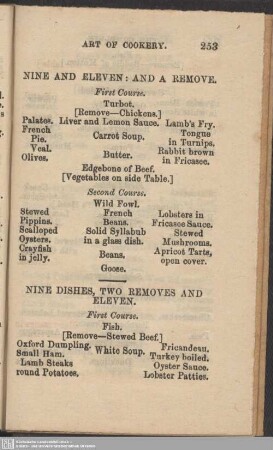 Nine dishes, two removes and eleven
