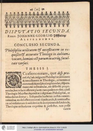 DISPVTATIO SECUNDA. RESP. JOHANNE GEORGIO Pfifferling/ ALSFELDENSI.