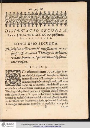 DISPVTATIO SECUNDA. RESP. JOHANNE GEORGIO Pfifferling/ ALSFELDENSI.