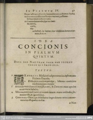 Idea Concionis In Psalmum Quintum