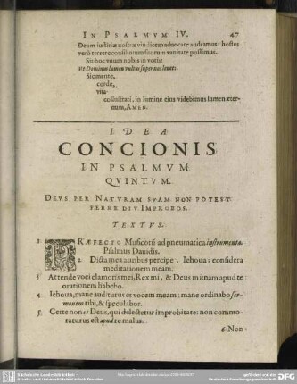 Idea Concionis In Psalmum Quintum