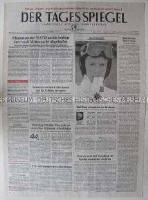Fragment der Berliner Tageszeitung "Der Tagesspiegel" u.a. zum Krieg in Bosnien (Ultimatum der NATO)