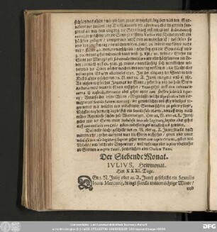 Der Siebende Monat. Iulius, Hewmonat. Hat XXXI. Tage.