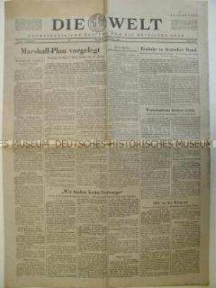 Tageszeitung "Die Welt" u.a. zum Marshall-Plan