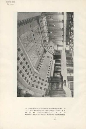 Vereinshaus des Berliner Lehrervereins. Alexanderstrasse 41 und Kurze Strasse 3-5. Grosser Festsaal