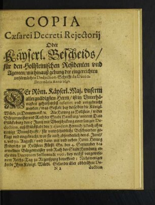 Copia Caesarei Decreti Rejectorij