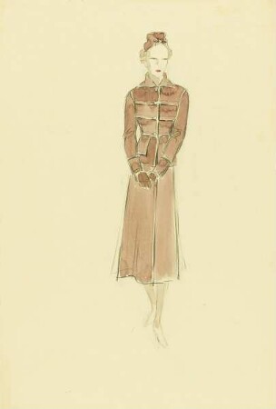 Frau in lila Kostüm