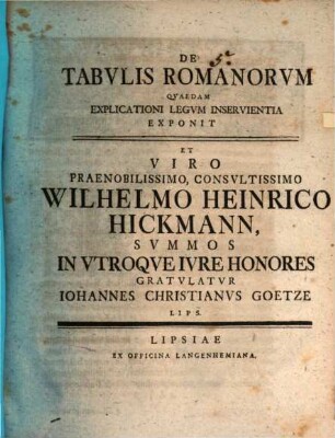 De Tabvlis Romanorvm Qvaedam Explicationi Legvm Inservientia
