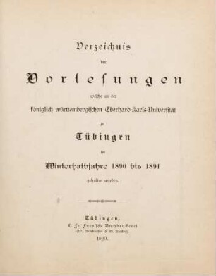 Vorlesungsverzeichnis 1890/91
