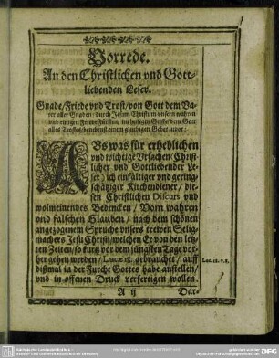Vorrede. An den Christlichen und Gottliebenden Leser