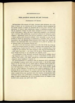 Sulla precedente memoria del prof. Lorenzoni